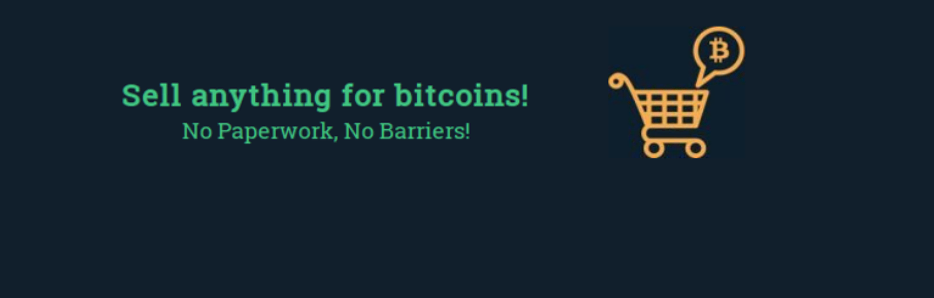 Blockonomics' official WordPress banner, featuring "Sell anything for bitcoins!"
