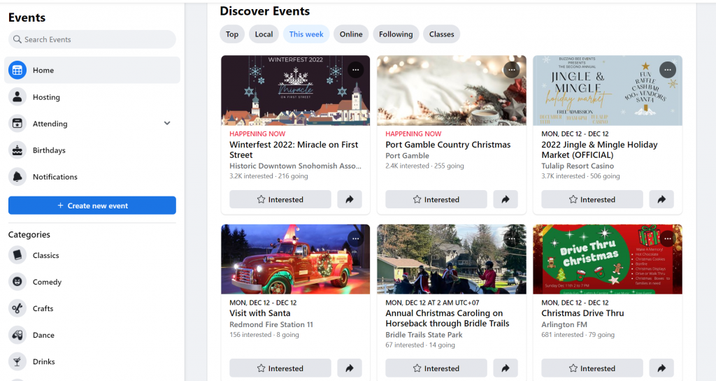 Explore page for Facebook Events
