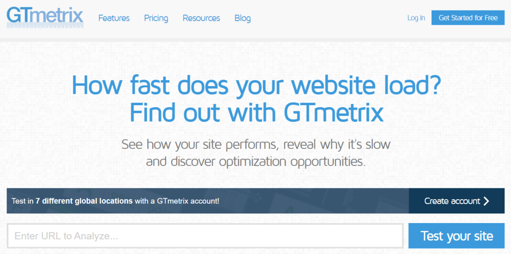 GTmetrix official homepage