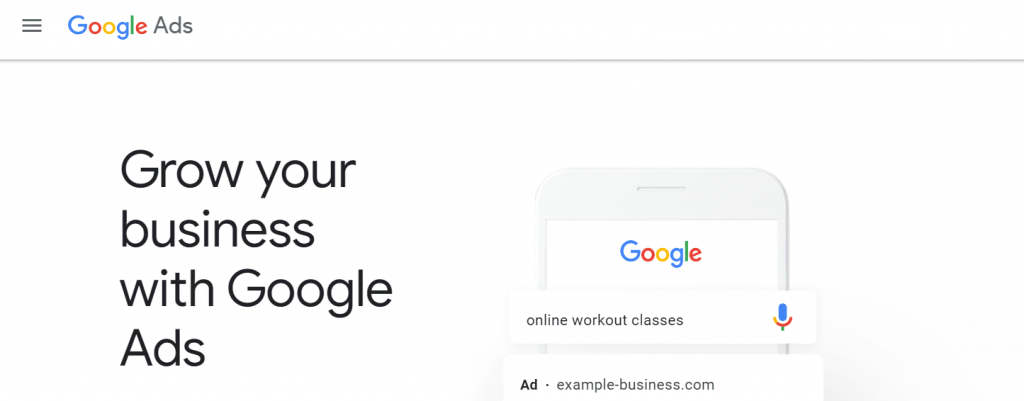 Google Ads website landing page