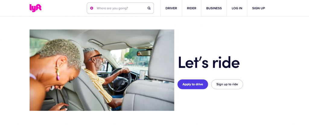 Lyft website showing the homepage