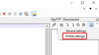 Profile settings option on Notepad++