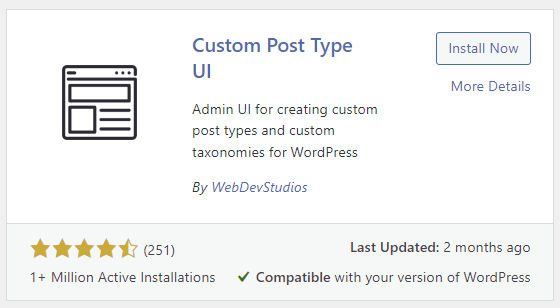 The Custom Post Type UI listing on the plugin directory