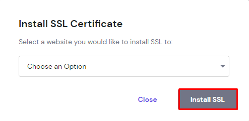 The Install SSL Certificate pop-up with the Install SSL button highlighted
