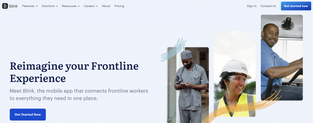 The homepage of Blink, a Slack alternative for frontline workers

