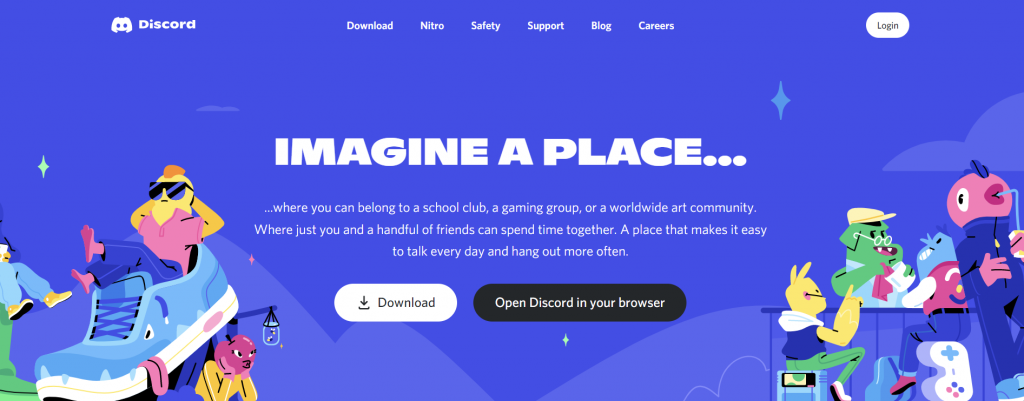 The homepage of Discord, a chat tool originally created for gamers