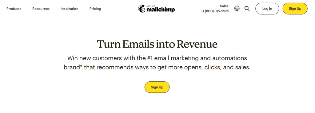 The homepage of MailChimp, an email marketing automation tool.
