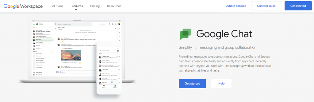The landing page of Google Chat, the successor of Google Hangouts