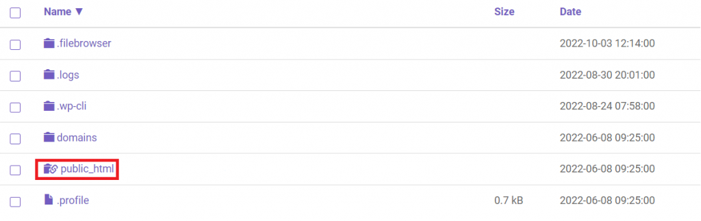 The public_html folder on Hostinger File Manager
