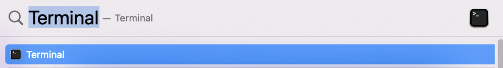 macOS Launchpad displaying search result for Terminal