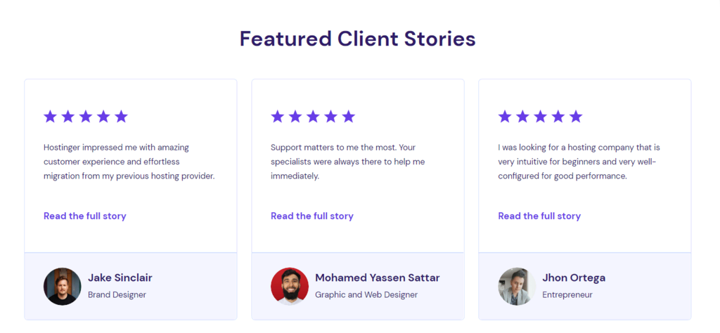 User reviews on a landing page