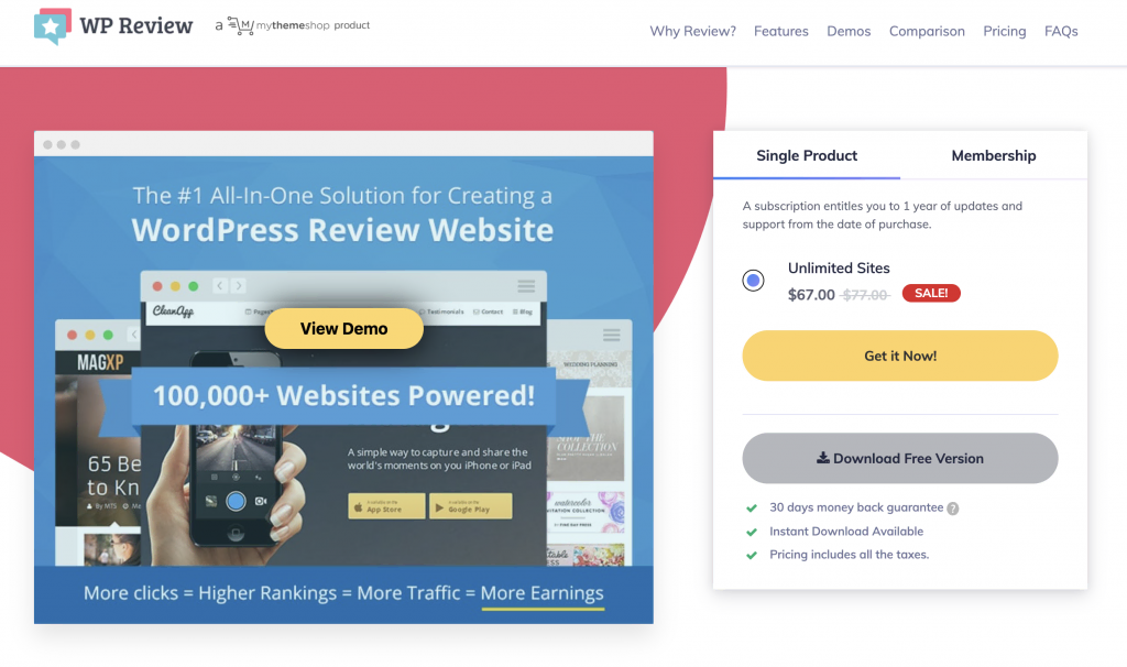 WP Review Pro landing page