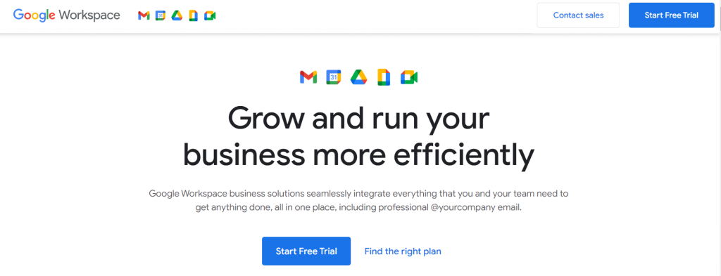The homepage of Google Workspace.