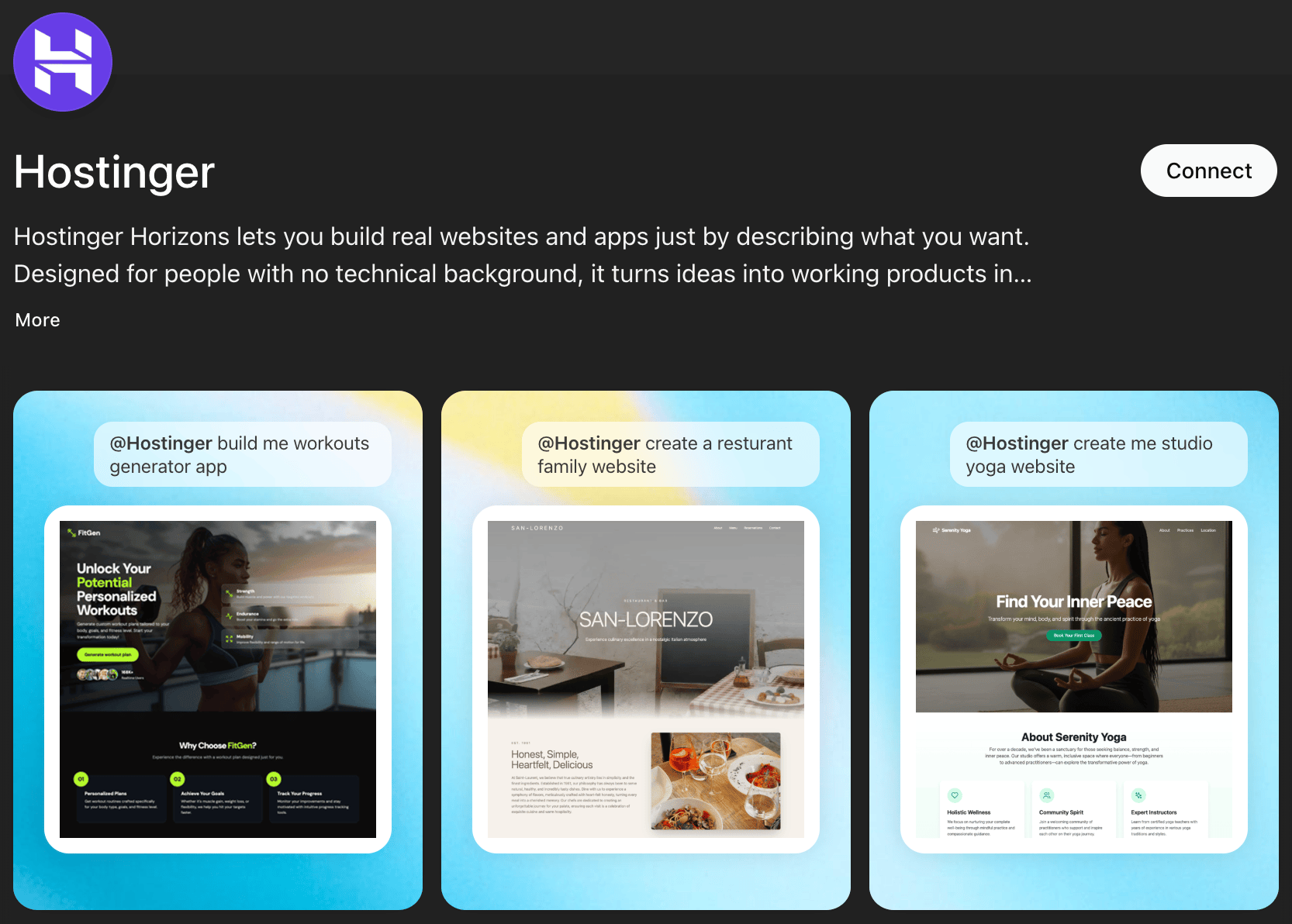 Hostinger Horizons GPT within App section of ChatGPT