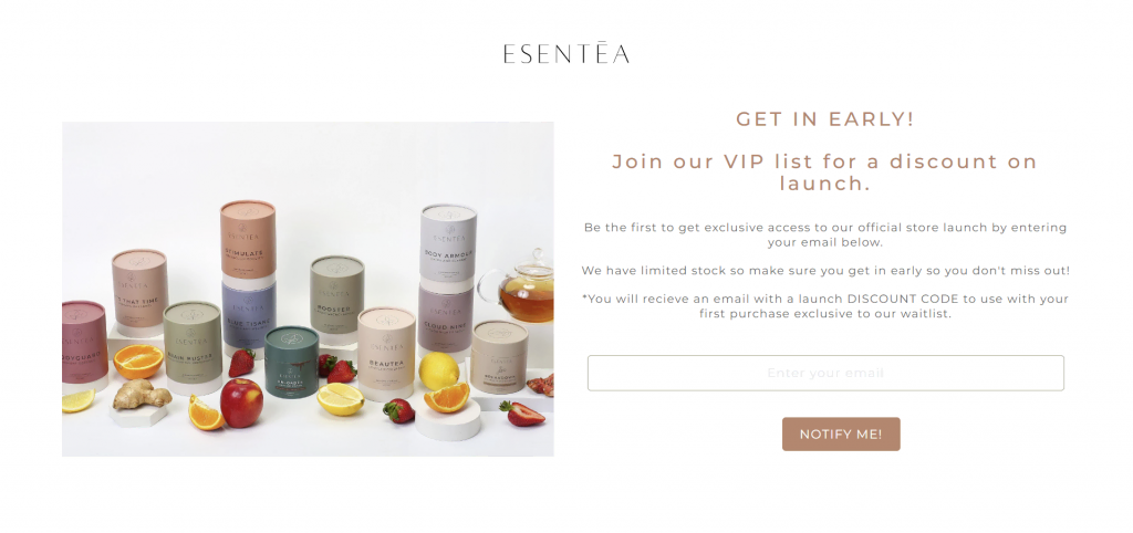 The Esentea coming soon page
