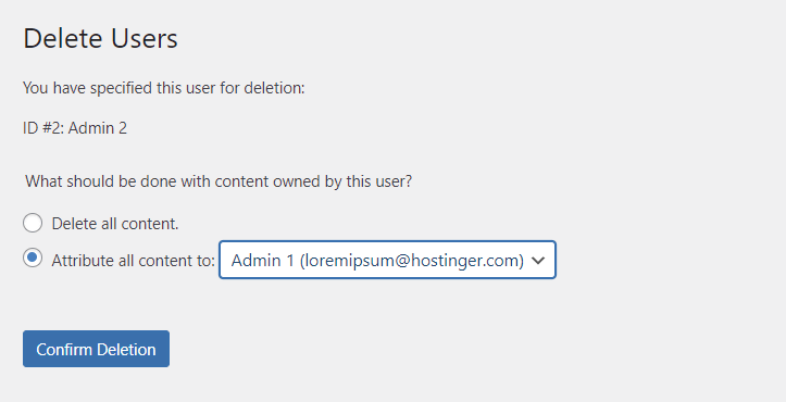Confirm deletion of users from WordPress