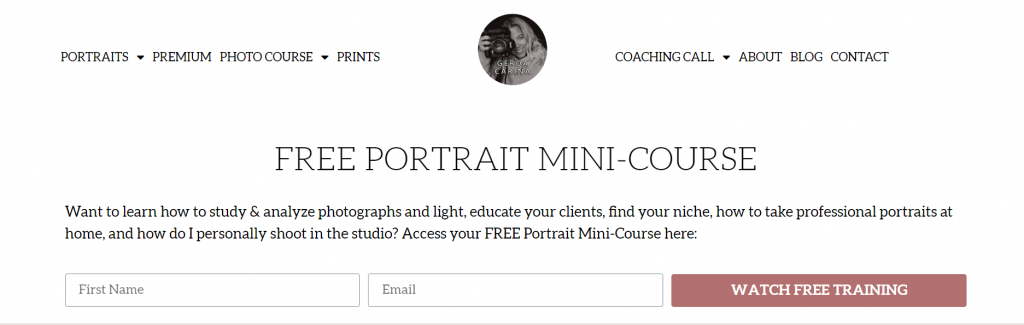 A registration form to Gerda Carina's free portrait mini-course.