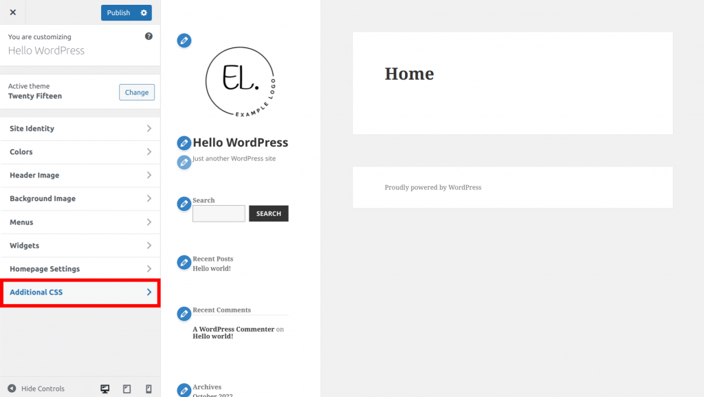The Additional CSS button on WordPress Customizer