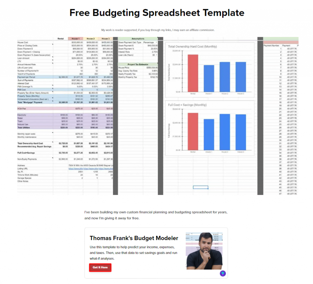The Get It Here button highlighted on the Thomas Frank's budgeting template website page