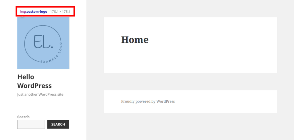 The WordPress Customizer screen, highlighting nan logo's CSS class