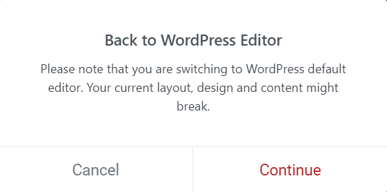 The WordPress block editor warning message
