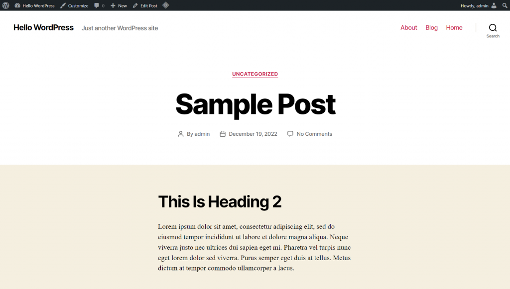 The WordPress site blog post example