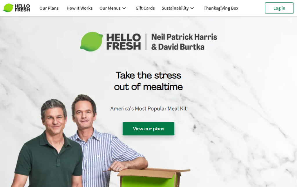 The homepage of HelloFresh, a meal kit subscription service