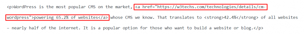 The href attribute on the WordPress code editor highlighted
