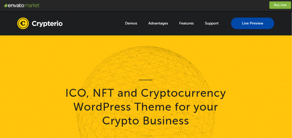 The preview page of Crypterio, a WordPress theme