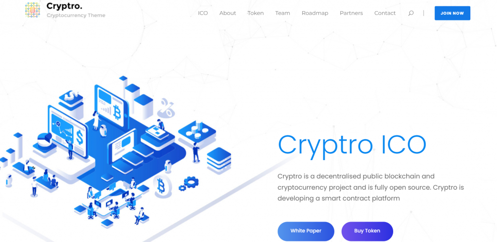 The preview page of Cryptro, a WordPress theme