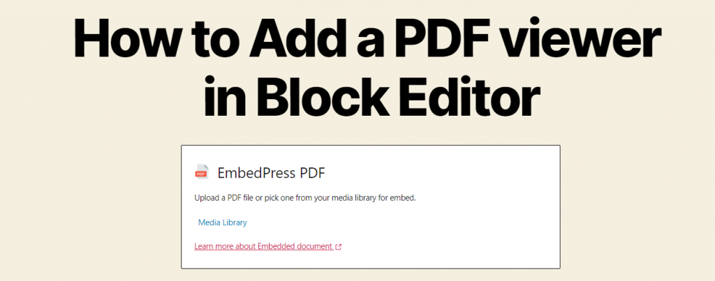 The EmbedPress PDF block inside the WordPress Gutenberg Editor