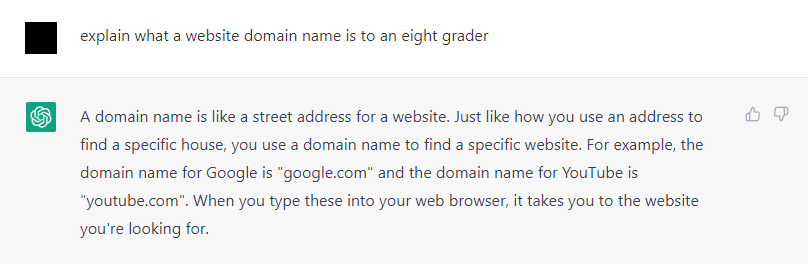 A simplified explanation of domain name generated by ChatGPT