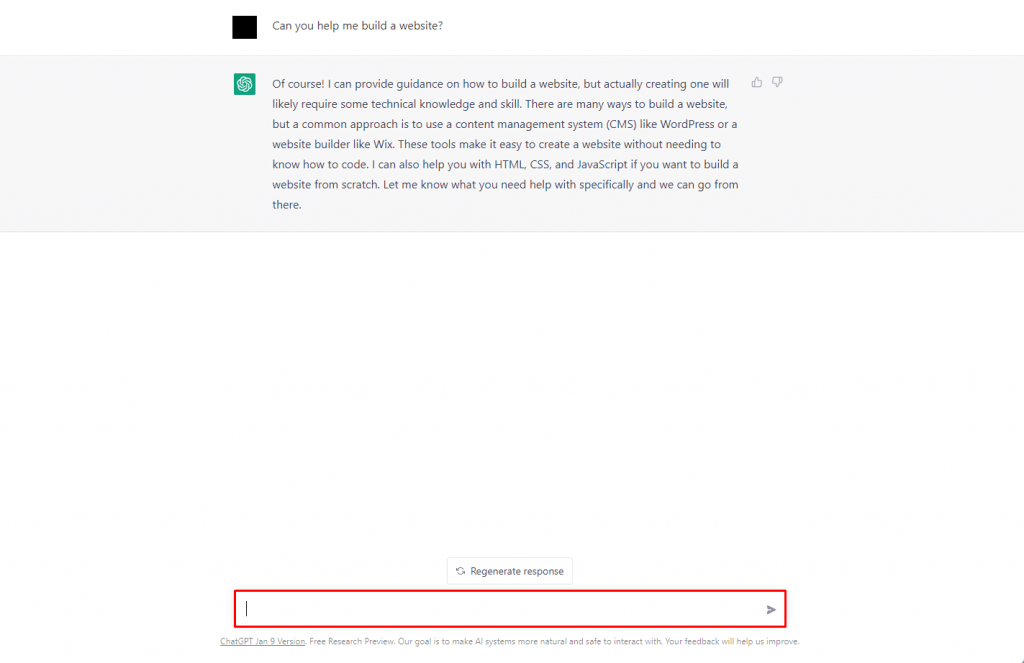 ChatGPT interface with the prompt input box highlighted 
