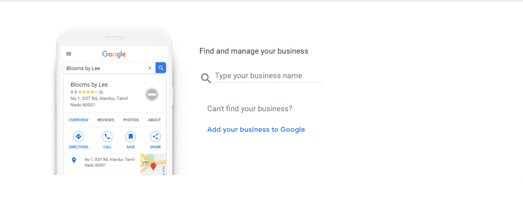Google Business Profile's starting page: Find and Manage Your Business
