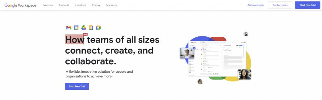 The Google Workspace official homepage showcases how to start a free trial.