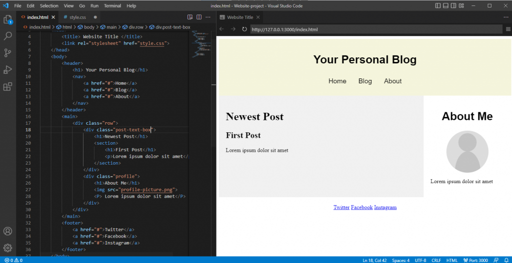 Live preview feature in Visual Studio Code