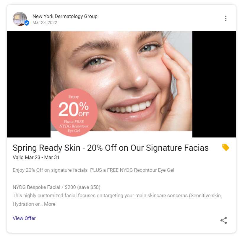 A post about a discount offer from New York Dermatology Group

