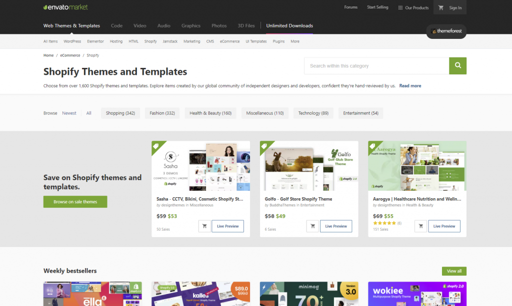The Shopify theme directory in Shopify shows a selection of custom templates.