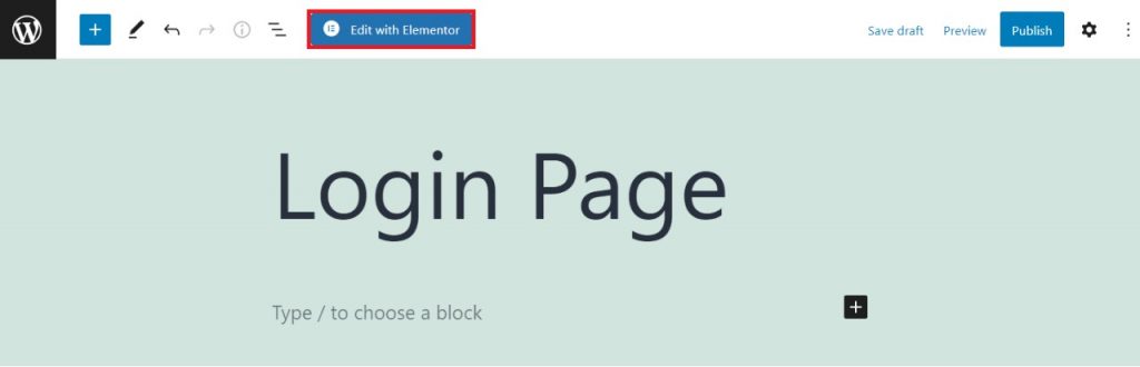 The Edit with Elementor button in WordPress' page editor