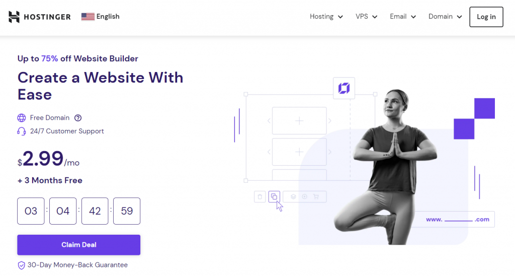 The landing page of Hostinger Website Builder