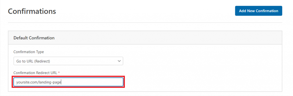 The redirection URL field in WPForms' form's confirmation settings