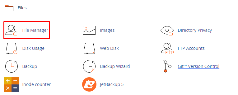 The File Manager menu on cPanel