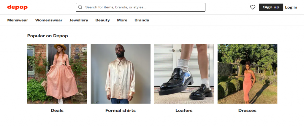 Depop website homepage