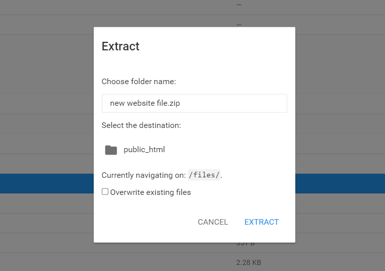 Extract file to public_html folder in the File Manager.