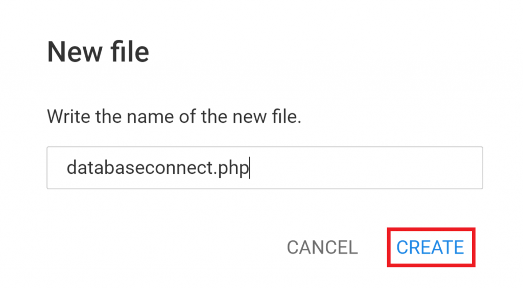 The New File popup appears in the File Manager for users to create a new PHP file inside public_html