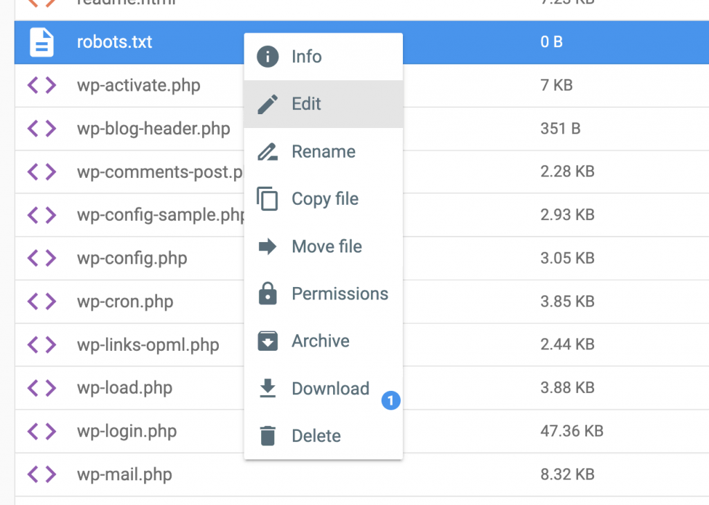 Robots.txt file in the public.html in File Manager