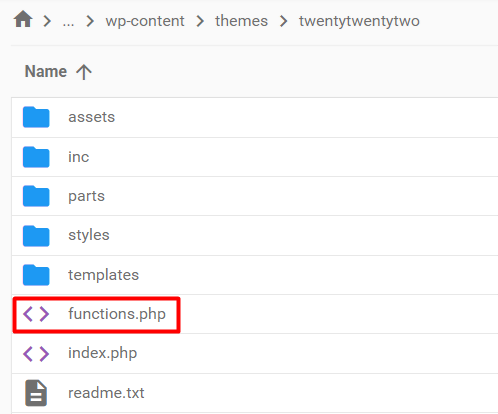 A theme's functions.php file inside the theme's folder in public_html