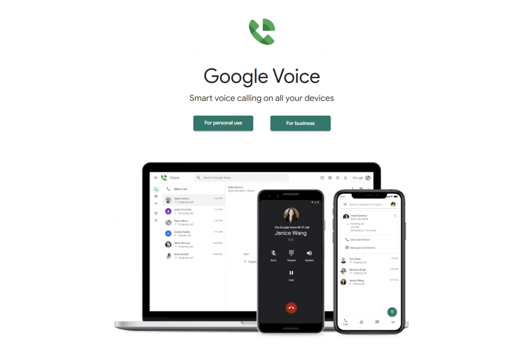 Google Voice's homepage