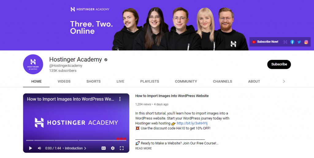 Hostinger Academy YouTube Channel