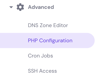 The PHP configuration option under the Advanced section on your hPanel